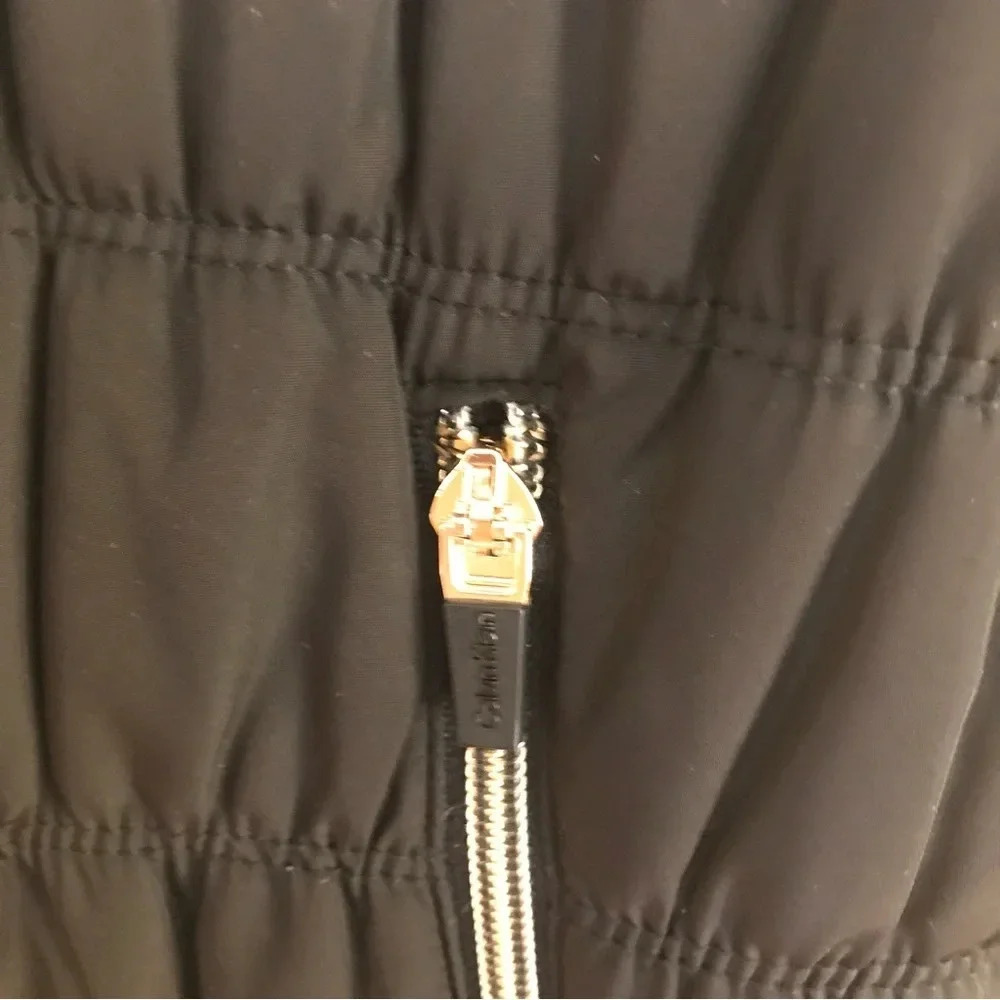 Calvin Klein Performance Sleeveless Faux Fur Collar Black Zip Vest - Picture 8 of 13